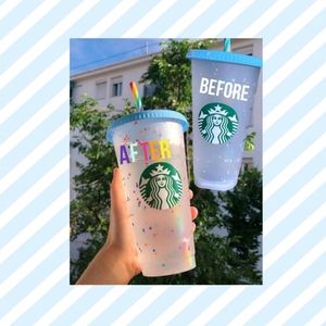 2 CUPS! Starbucks Rainbow Confetti Color Changing, 1 Light Blue & 1 Dark Blue.